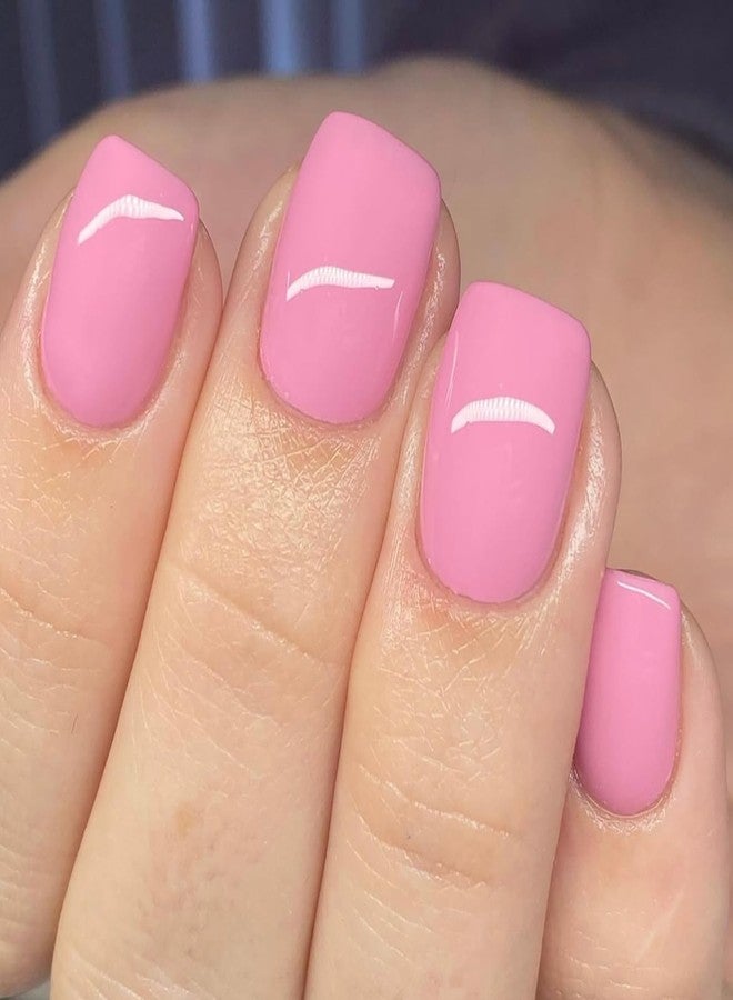 KKUUOO Pink Square Press-On Nails, 24pcs Acrylic, Glossy Finish, Full Cover, Reusable, Solid Color, Short Square, Classic Style, False Nails - Image 1
